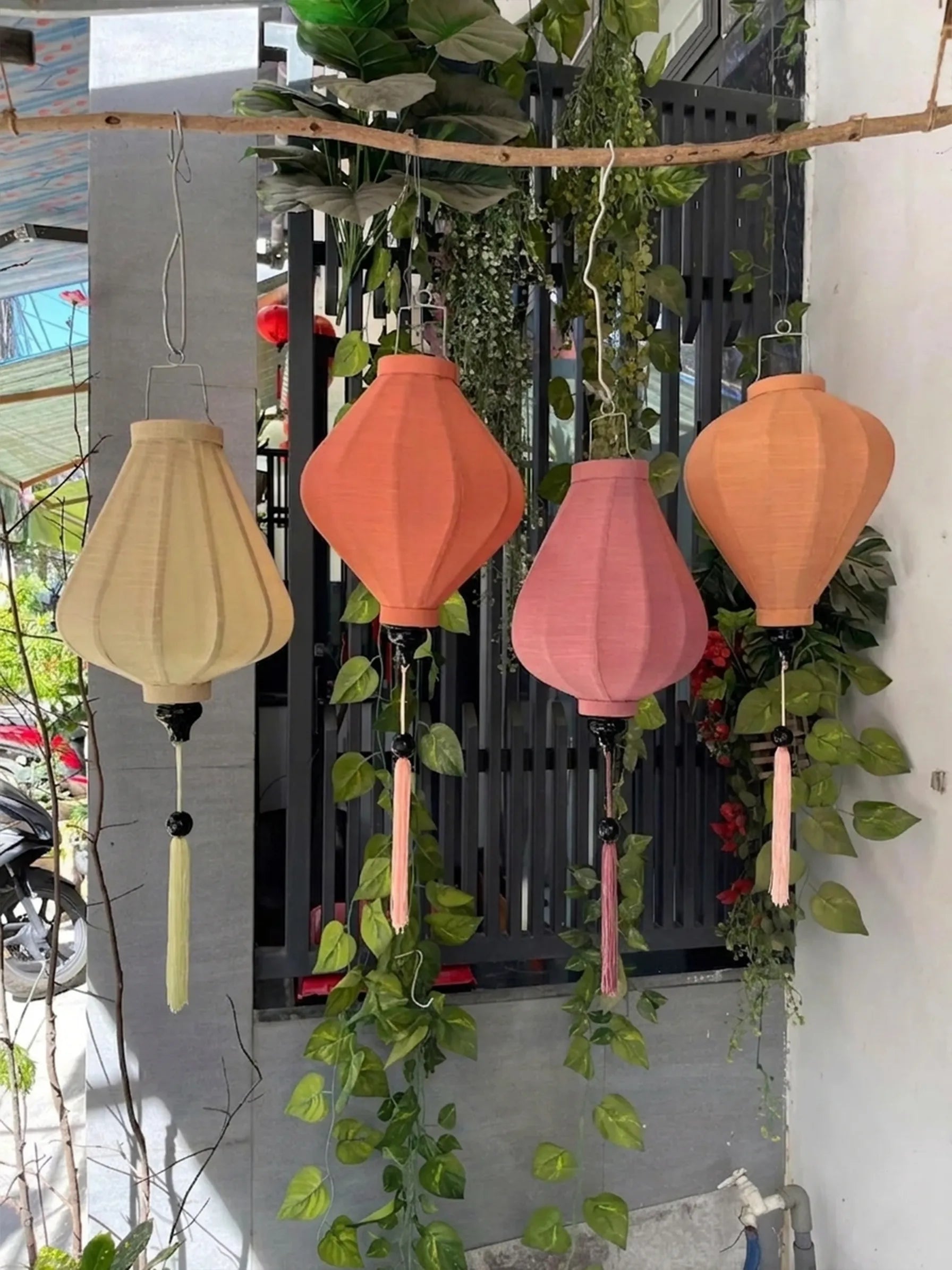 Set of 4 Hoi An Bamboo Lanterns 35cm, Mix Pastel Tone Colors, Wedding & Patio Hanging Decor