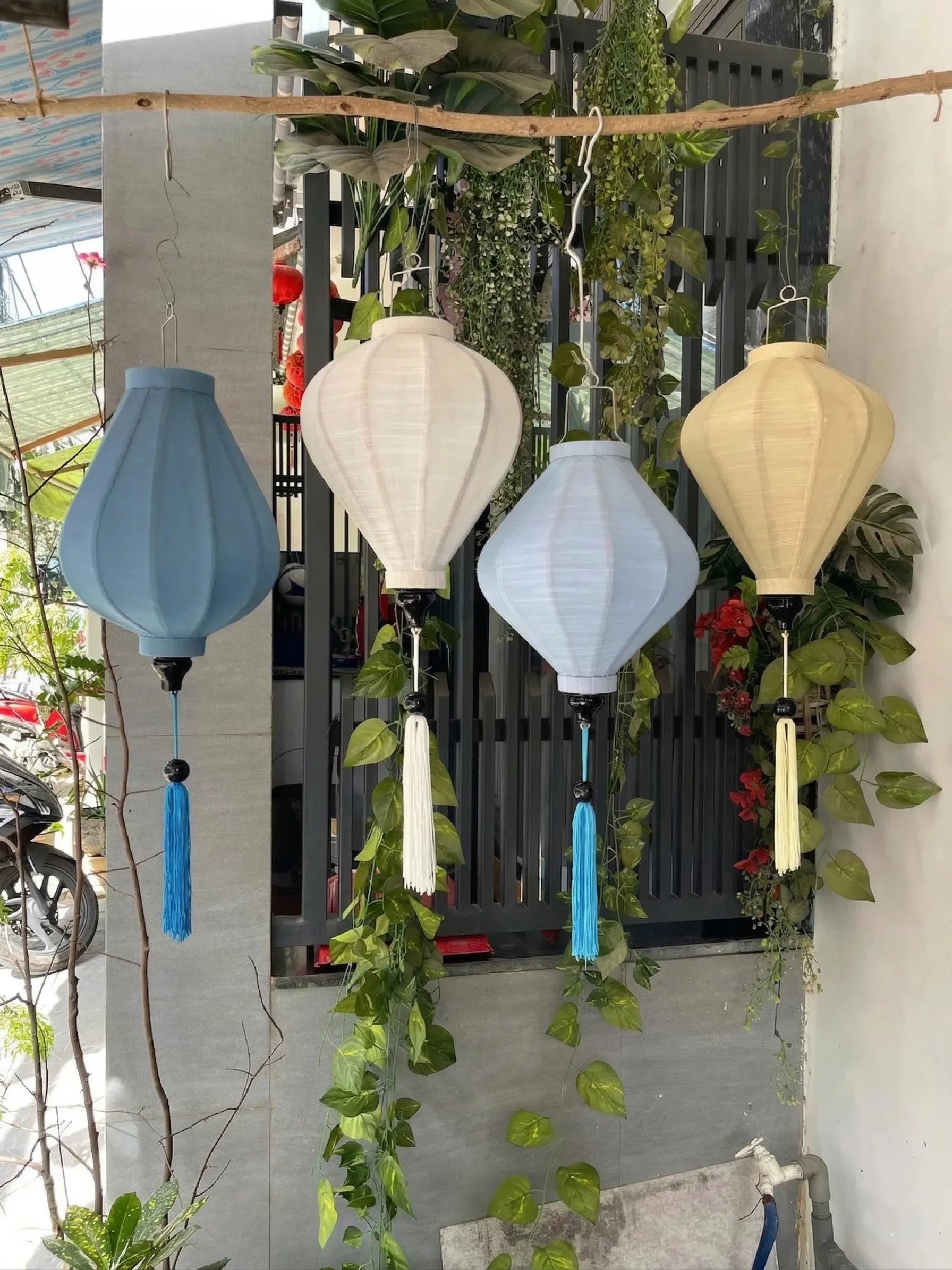 Set of 4 Hoi An Bamboo Lanterns 35cm, Mix Pastel Tone Colors, Wedding & Patio Hanging Decor