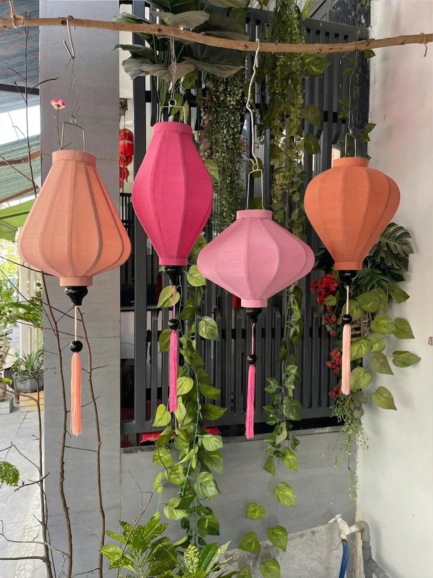 Set of 4 Hoi An Bamboo Lanterns 35cm, Mix Pastel Tone Colors, Wedding & Patio Hanging Decor