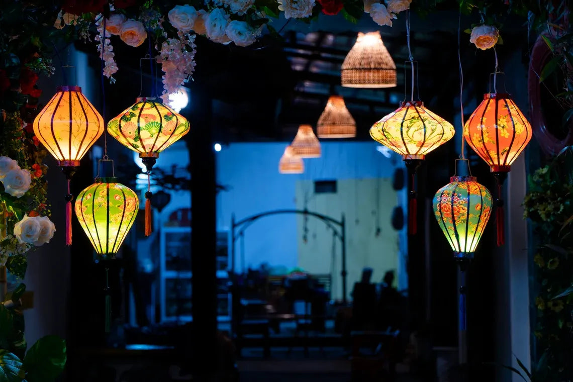 Set of 6 Hoi An Waterproof Lanterns 35cm, Floral Pattern, Wedding & Patio Hanging Decor
