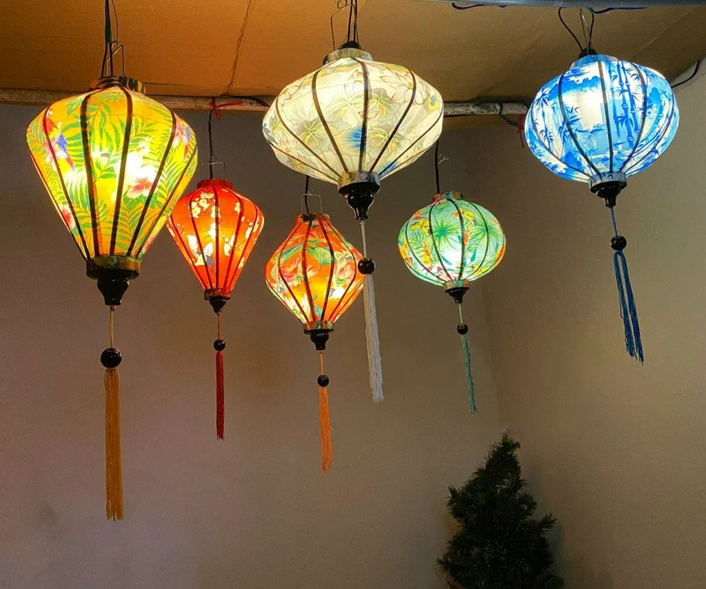 Set of 6 Hoi An Waterproof Lanterns 35cm, Floral Pattern, Wedding & Patio Hanging Decor