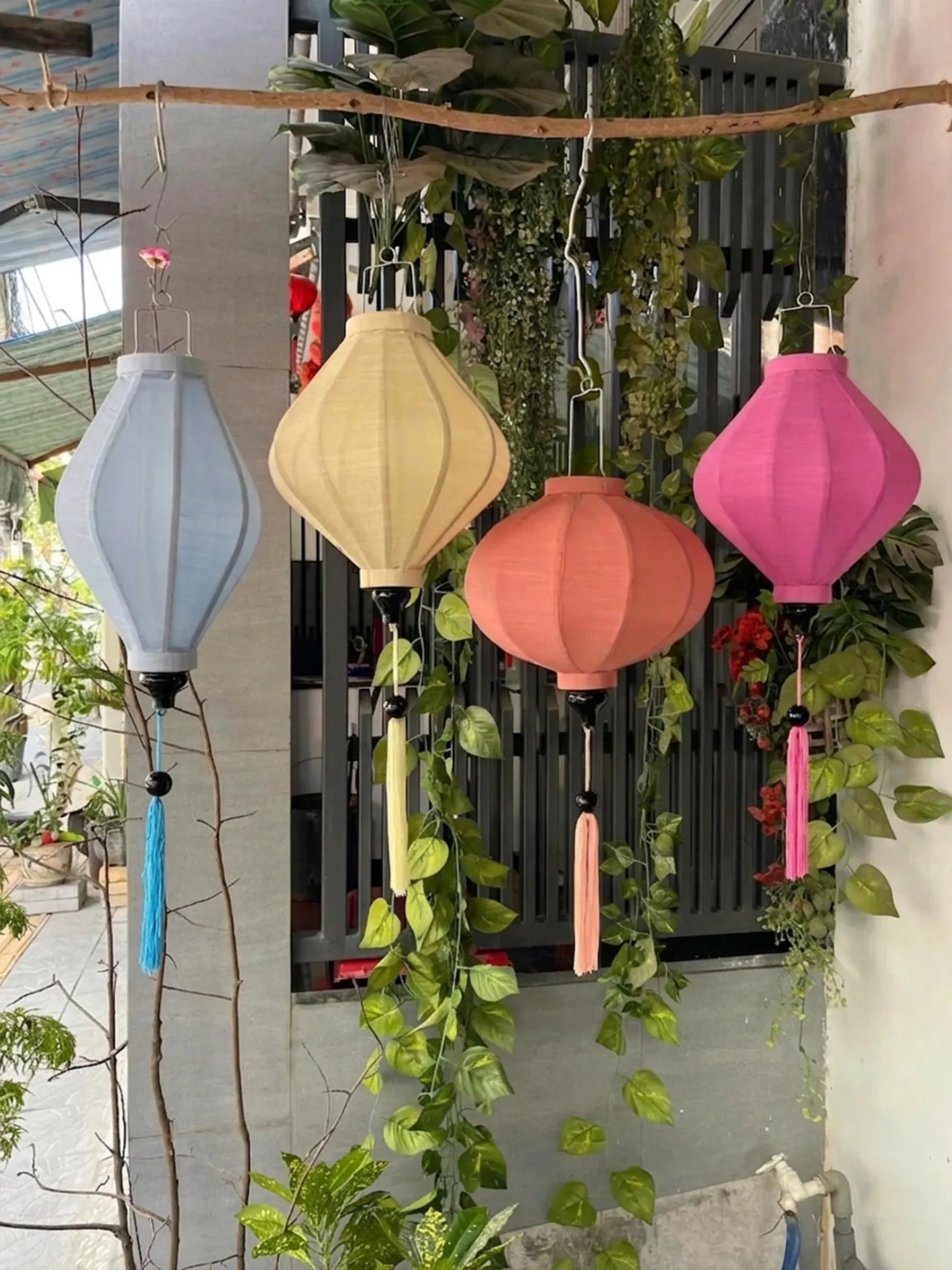 Set of 4 Hoi An Bamboo Lanterns 35cm, Mix Pastel Tone Colors, Wedding & Patio Hanging Decor