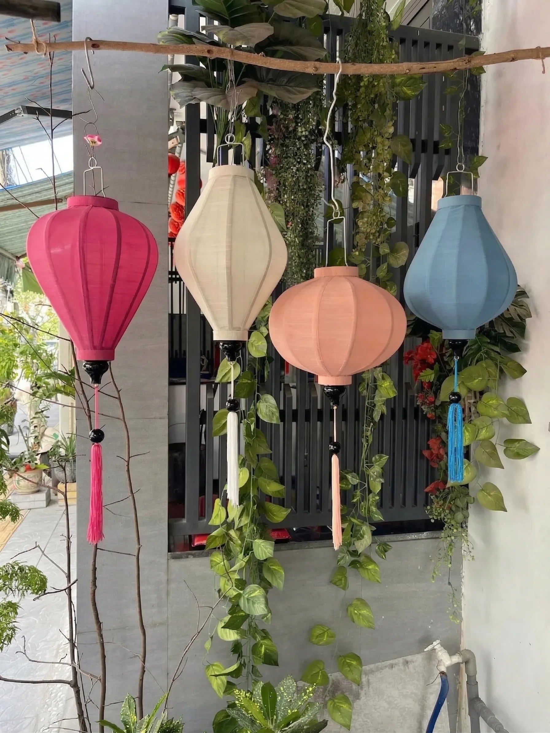 Set of 4 Hoi An Bamboo Lanterns 35cm, Mix Pastel Tone Colors, Wedding & Patio Hanging Decor