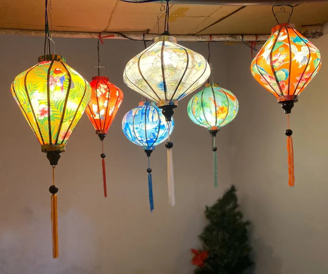 Set of 6 Hoi An Waterproof Lanterns 35cm, Floral Pattern, Wedding & Patio Hanging Decor