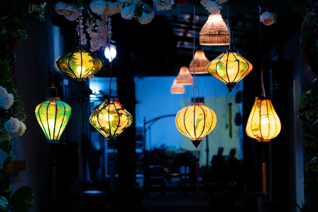 Set of 6 Hoi An Waterproof Lanterns 35cm, Floral Pattern, Wedding & Patio Hanging Decor