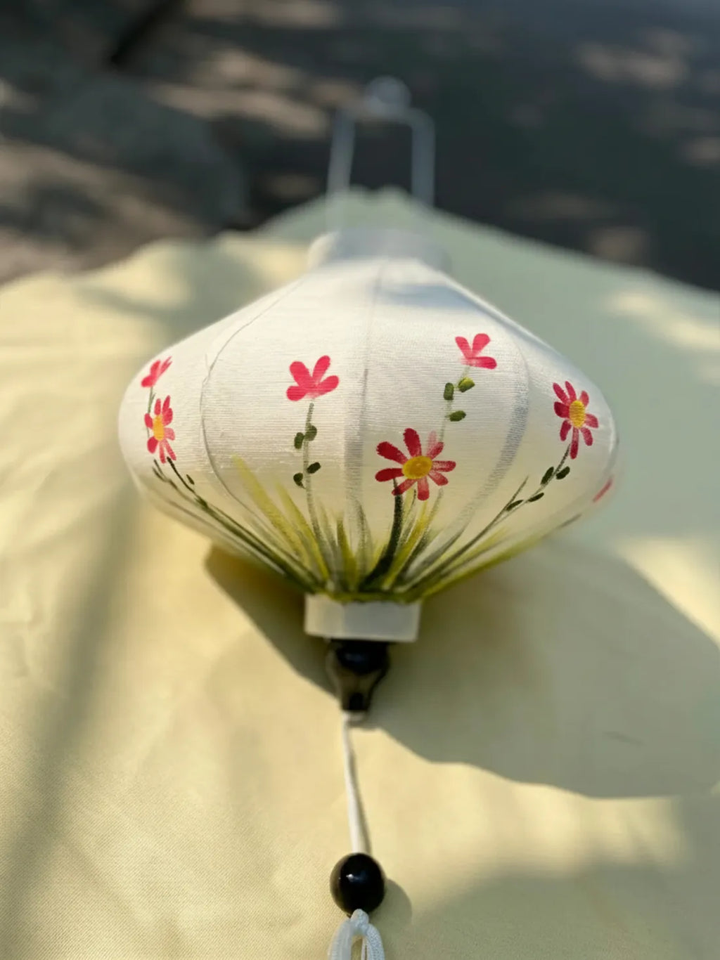 Hoi An Bamboo Lantern 35cm, Hand-Painted Floral Pattern, Waterproof Outdoor Decor