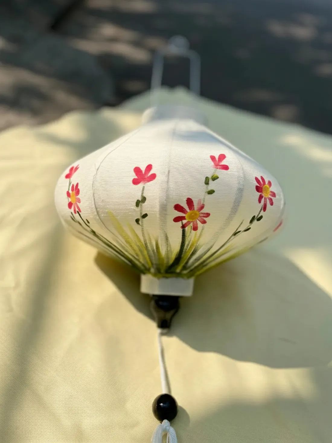 Hoi An Bamboo Lantern 35cm, Hand-Painted Floral Pattern, Waterproof Outdoor Decor