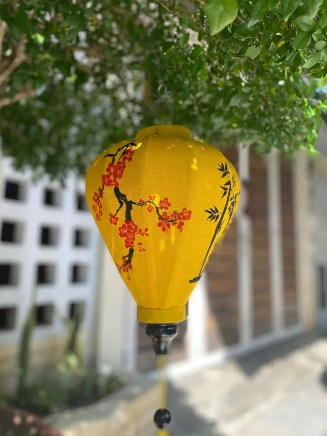 Hoi An Bamboo Lantern 35cm, Hand-Painted Japanese Pattern, Waterproof Outdoor Decor