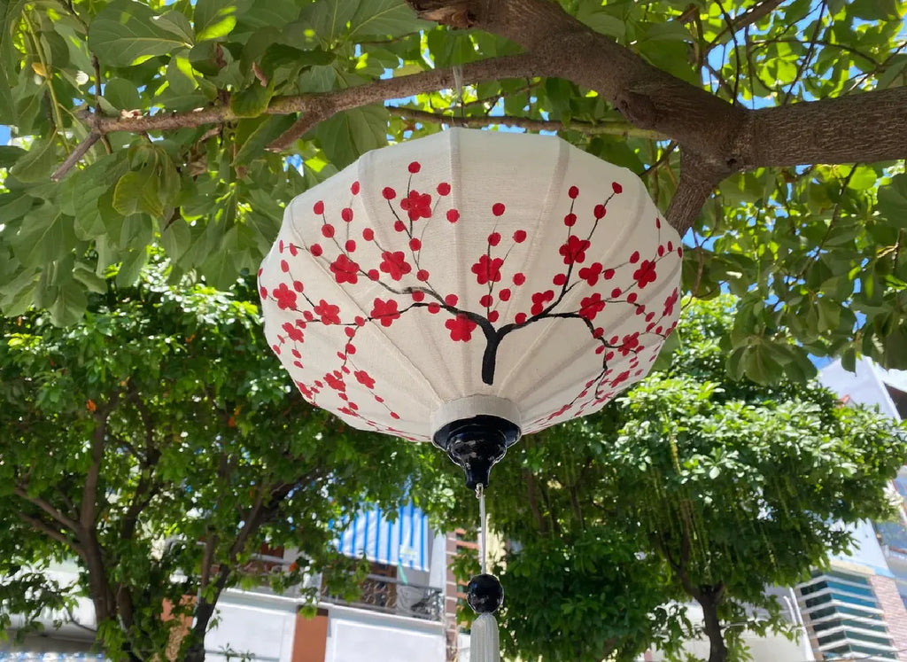 Hoi An Bamboo Lantern 45cm, Hand-Painted Floral Pattern, Waterproof Outdoor Decor