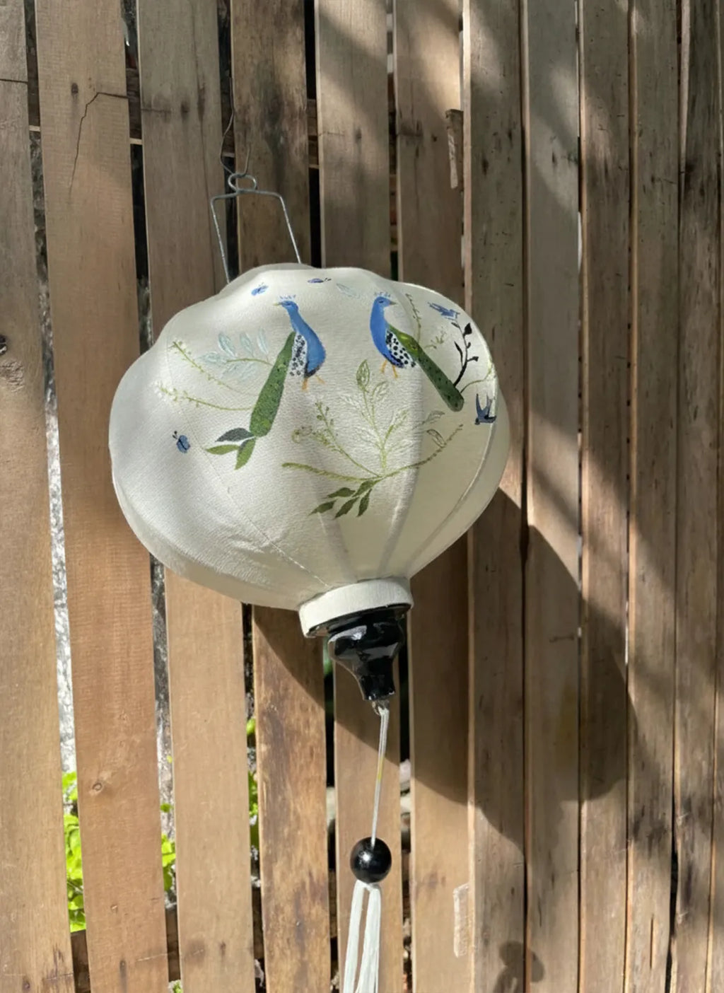 Hoi An Bamboo Lantern 45cm, Hand-Painted Peacock Pattern, Waterproof Outdoor Decor