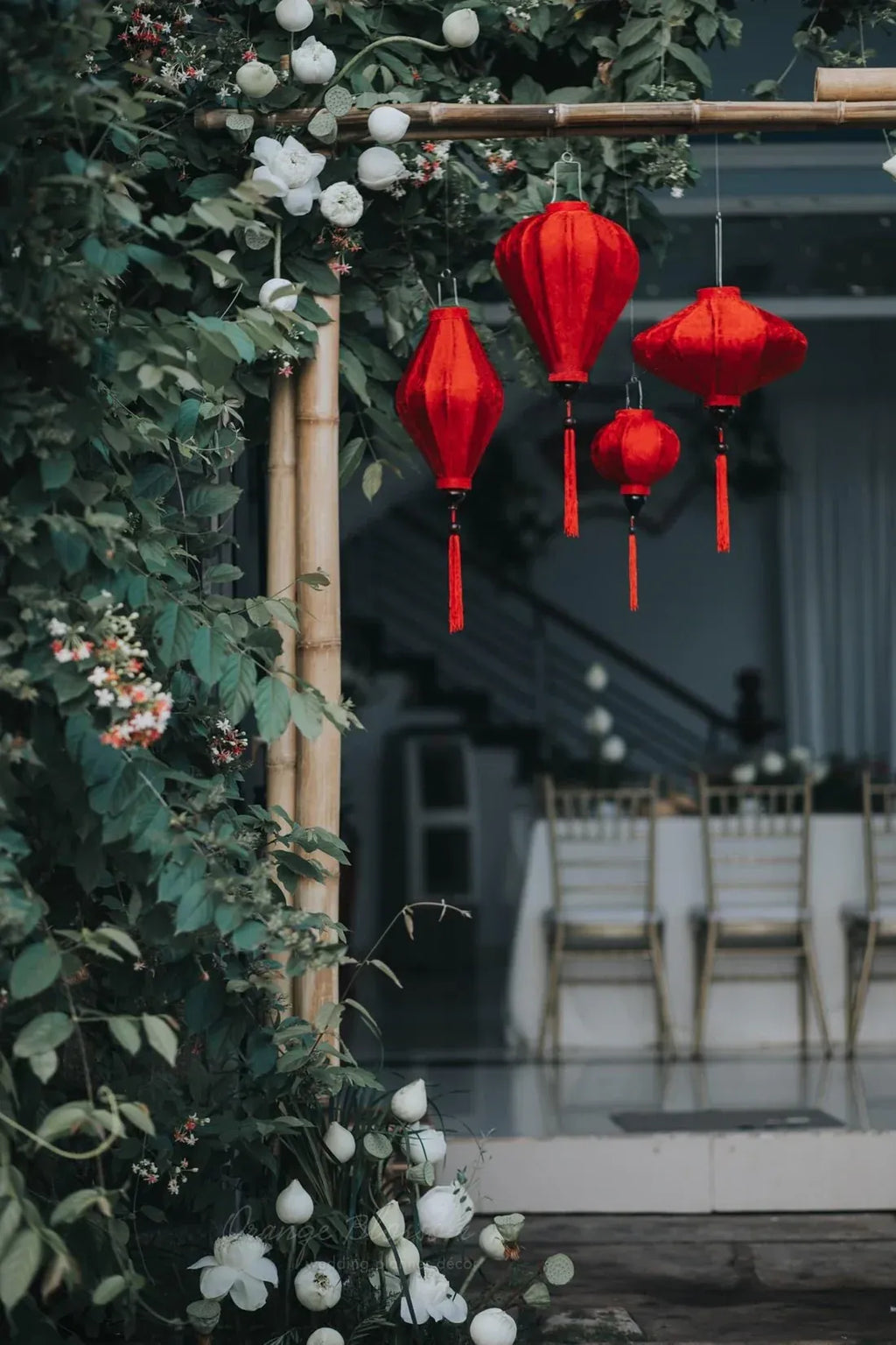 Set of 4 Hoi An Bamboo Silk Lanterns 35cm, Waterproof Decor, Outdoor Patio Decoration