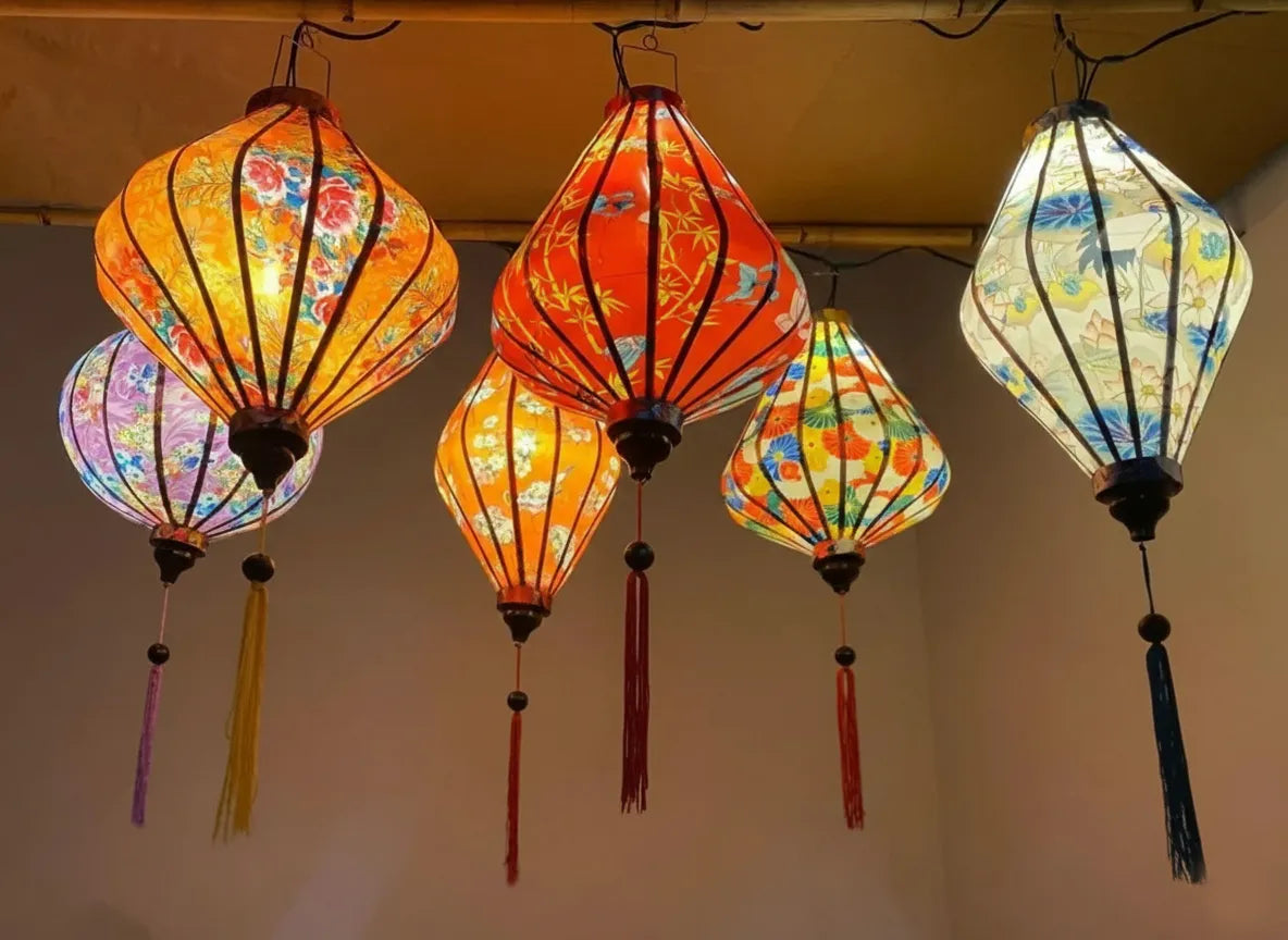 Set of 6 Hoi An Waterproof Lanterns 35cm, Floral Pattern, Outdoor Patio Decoration