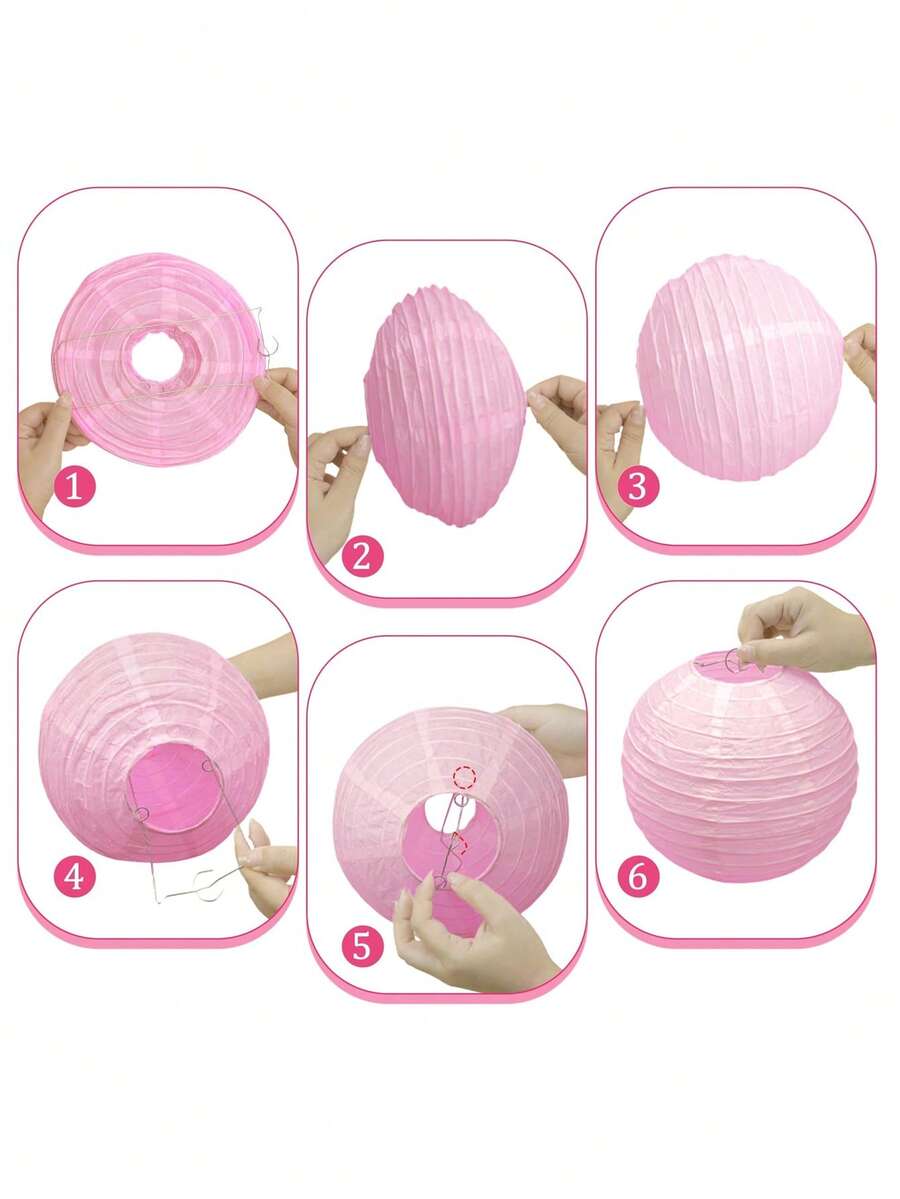 5 Pcs Hot Pink Round Paper Lanterns for Wedding & Party Decor