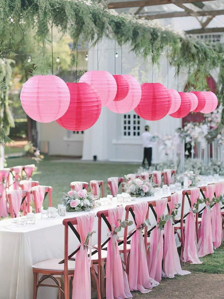5 Pcs Hot Pink Round Paper Lanterns for Wedding & Party Decor