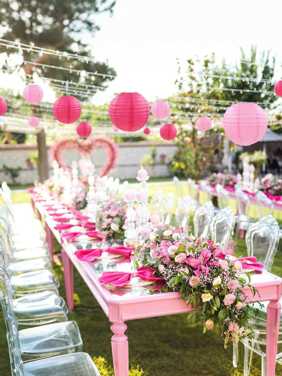 5 Pcs Hot Pink Round Paper Lanterns for Wedding & Party Decor