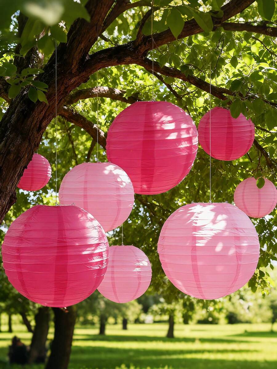 5 Pcs Hot Pink Round Paper Lanterns for Wedding & Party Decor