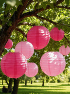 5 Pcs Hot Pink Round Paper Lanterns for Wedding & Party Decor