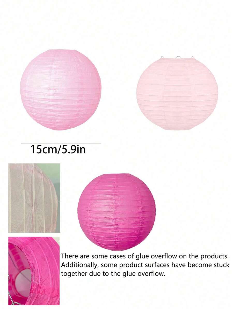 5 Pcs Hot Pink Round Paper Lanterns for Wedding & Party Decor