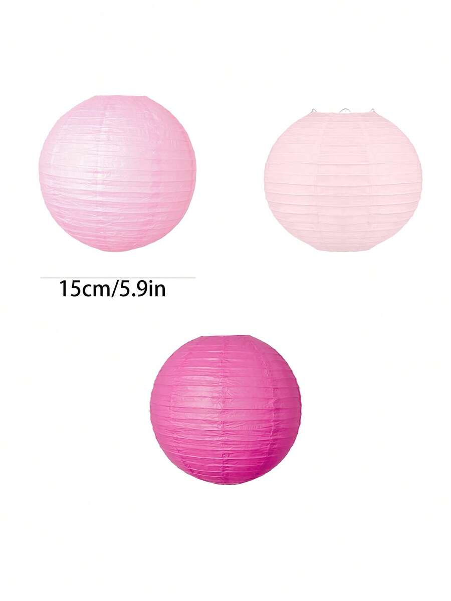5 Pcs Hot Pink Round Paper Lanterns for Wedding & Party Decor