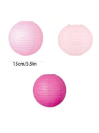 5 Pcs Hot Pink Round Paper Lanterns for Wedding & Party Decor
