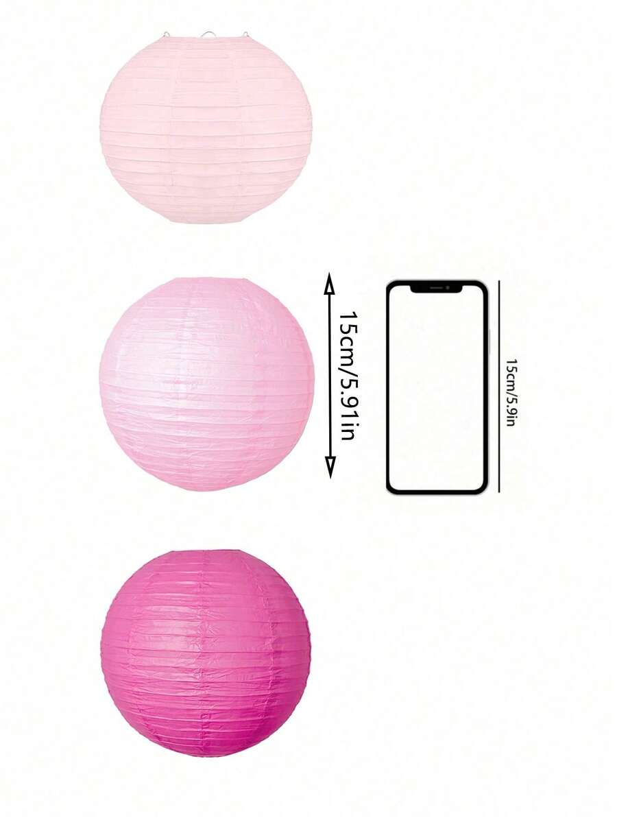 5 Pcs Hot Pink Round Paper Lanterns for Wedding & Party Decor