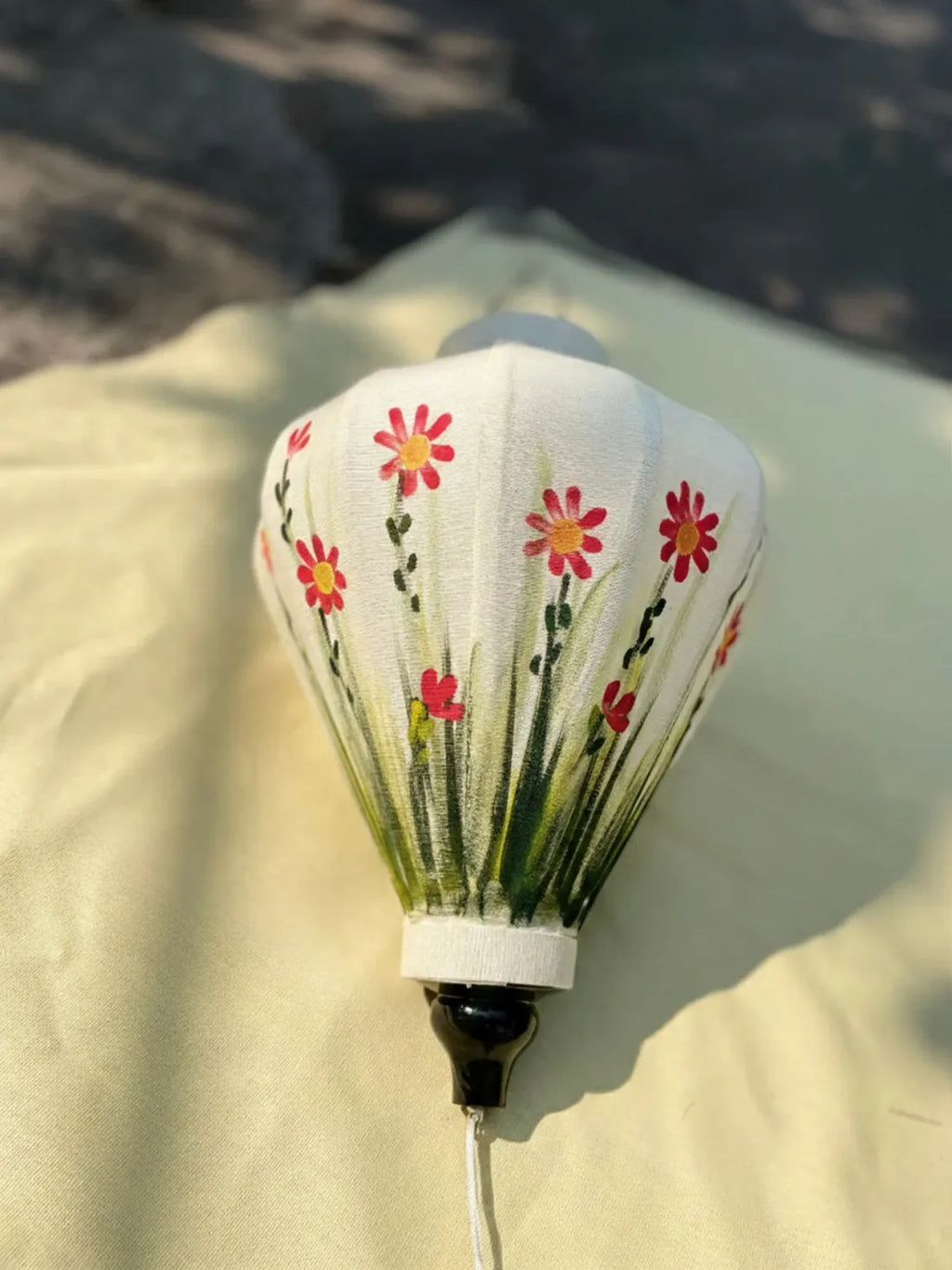 Hoi An Bamboo Lantern 35cm, Hand-Painted Floral Pattern, Waterproof Outdoor Decor