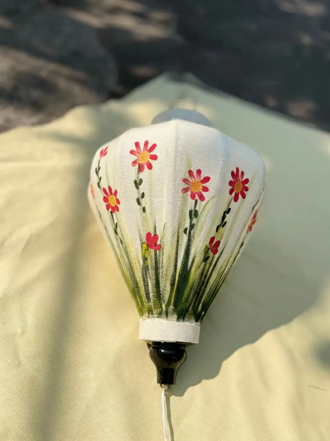 Hoi An Bamboo Lantern 35cm, Hand-Painted Floral Pattern, Waterproof Outdoor Decor