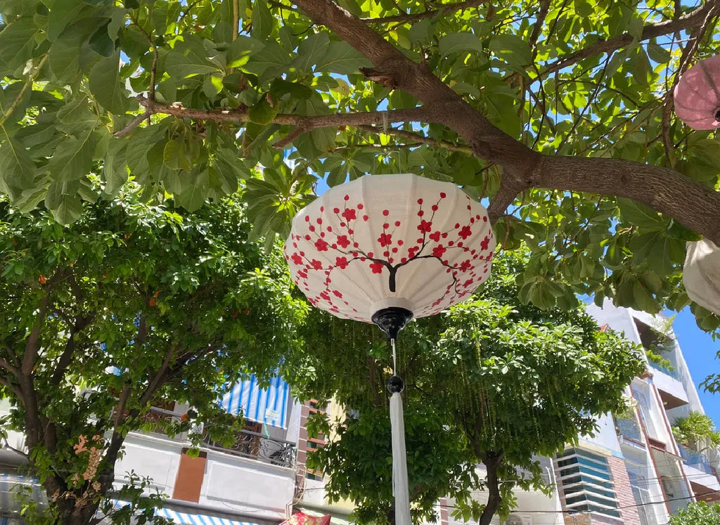Hoi An Bamboo Lantern 45cm, Hand-Painted Floral Pattern, Waterproof Outdoor Decor
