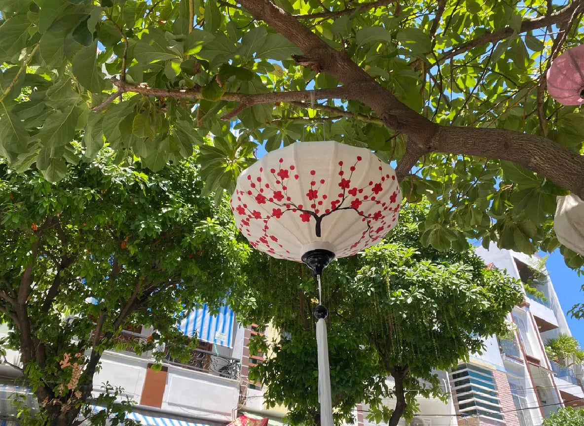 Hoi An Bamboo Lantern 45cm, Hand-Painted Floral Pattern, Waterproof Outdoor Decor
