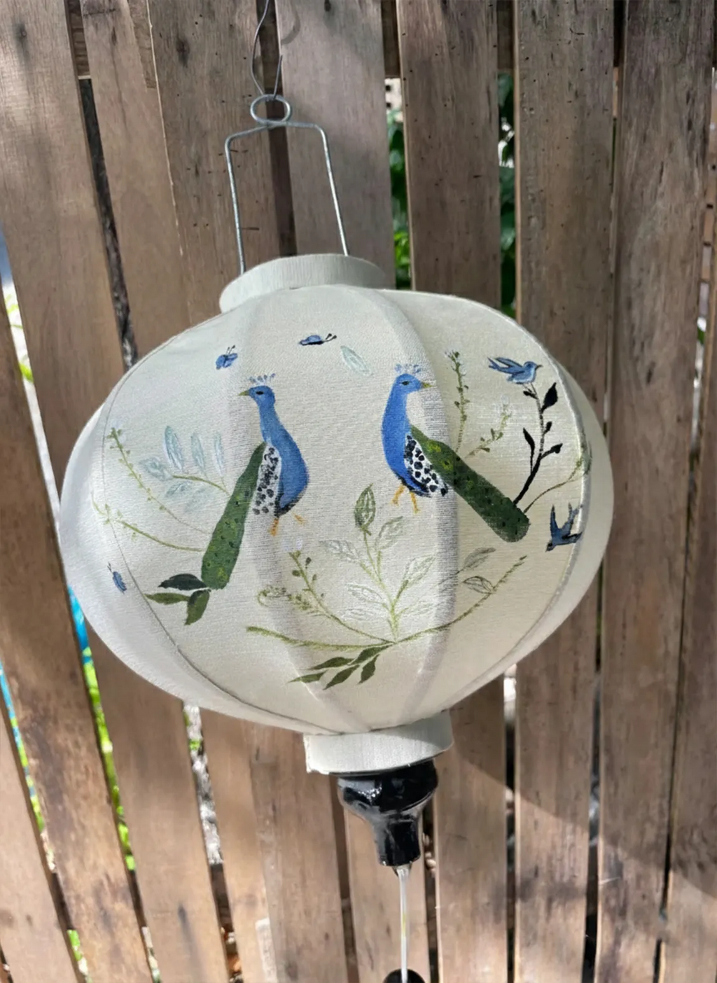 Hoi An Bamboo Lantern 45cm, Hand-Painted Peacock Pattern, Waterproof Outdoor Decor