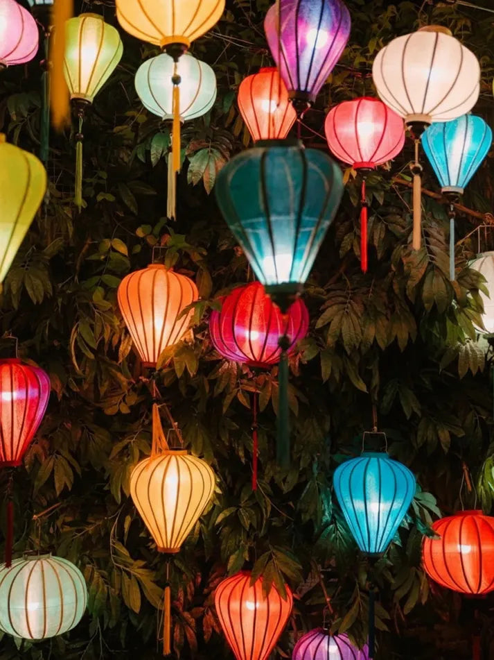 Set of 40 Hoi An Bamboo Silk Lanterns 35cm, Mixed Colors, Waterproof Outdoor Decoration