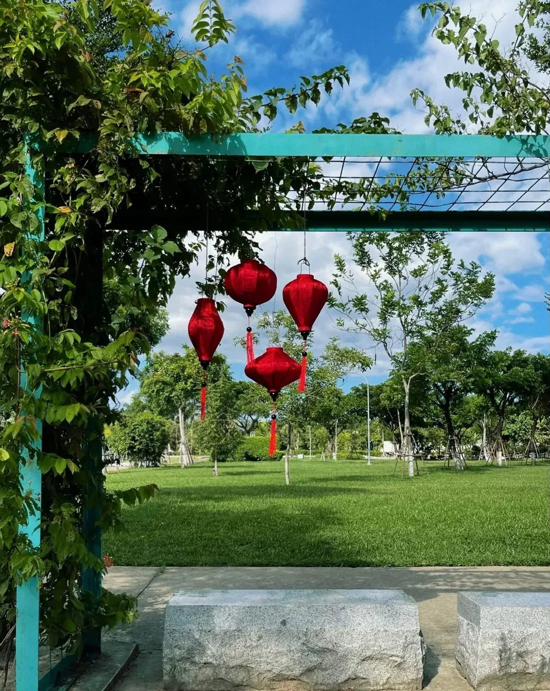 Set of 4 Hoi An Bamboo Silk Lanterns 35cm, Waterproof Decor, Outdoor Patio Decoration