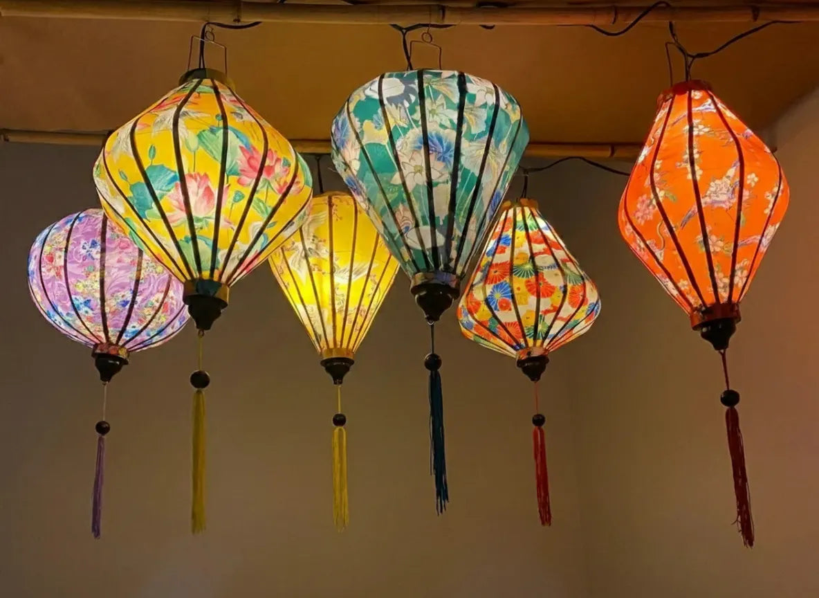 Set of 6 Hoi An Waterproof Lanterns 35cm, Floral Pattern, Outdoor Patio Decoration