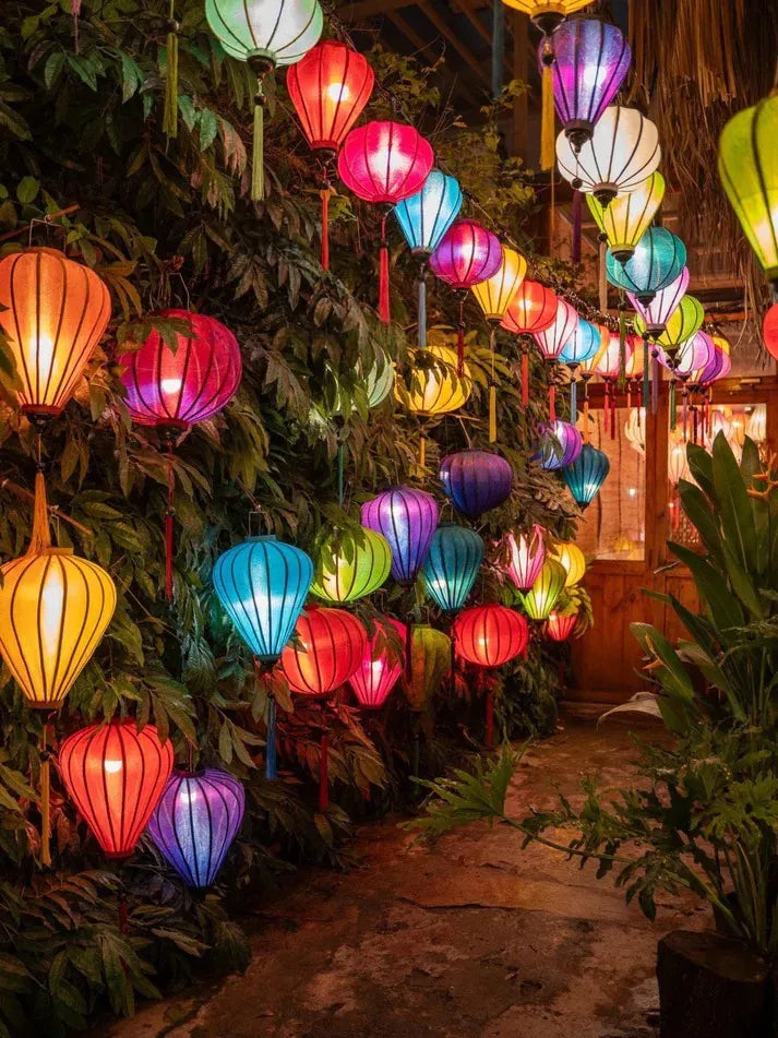 Set of 40 Hoi An Bamboo Silk Lanterns 35cm, Mixed Colors, Waterproof Outdoor Decoration