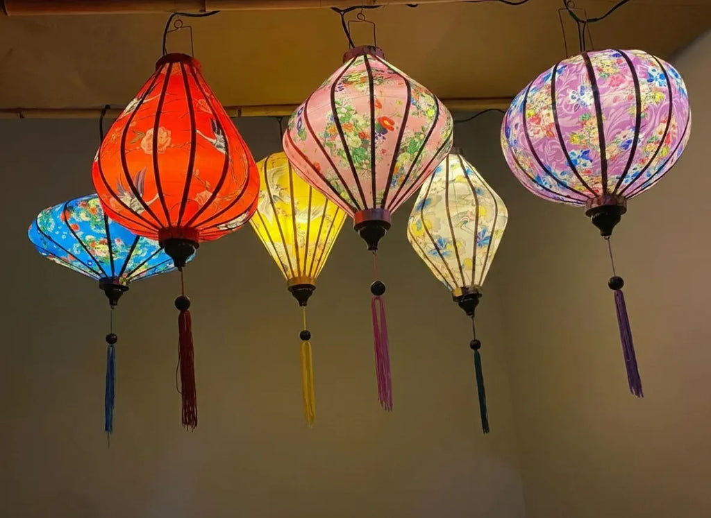 Set of 6 Hoi An Waterproof Lanterns 35cm, Floral Pattern, Outdoor Patio Decoration
