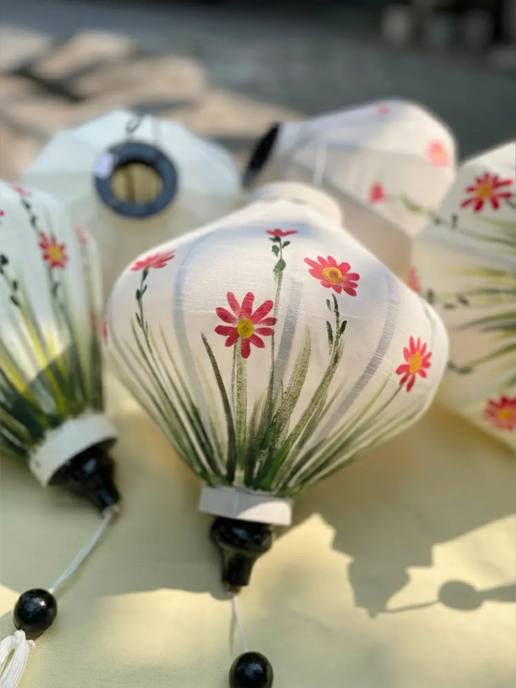 Hoi An Bamboo Lantern 35cm, Hand-Painted Floral Pattern, Waterproof Outdoor Decor