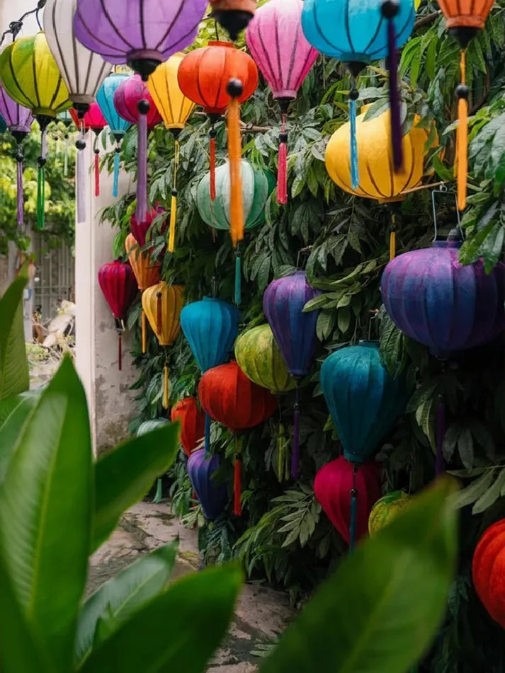 Set of 40 Hoi An Bamboo Silk Lanterns 35cm, Mixed Colors, Waterproof Outdoor Decoration