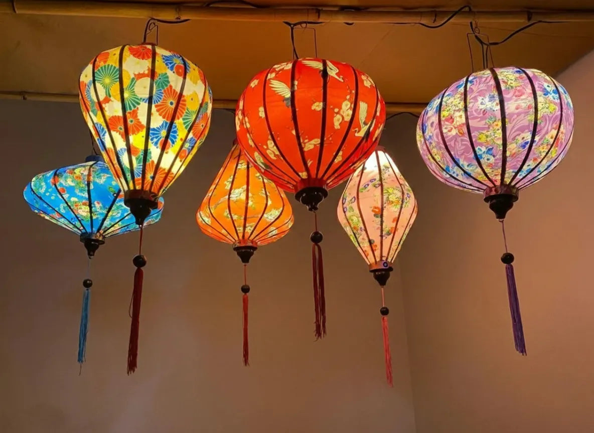 Set of 6 Hoi An Waterproof Lanterns 35cm, Floral Pattern, Outdoor Patio Decoration