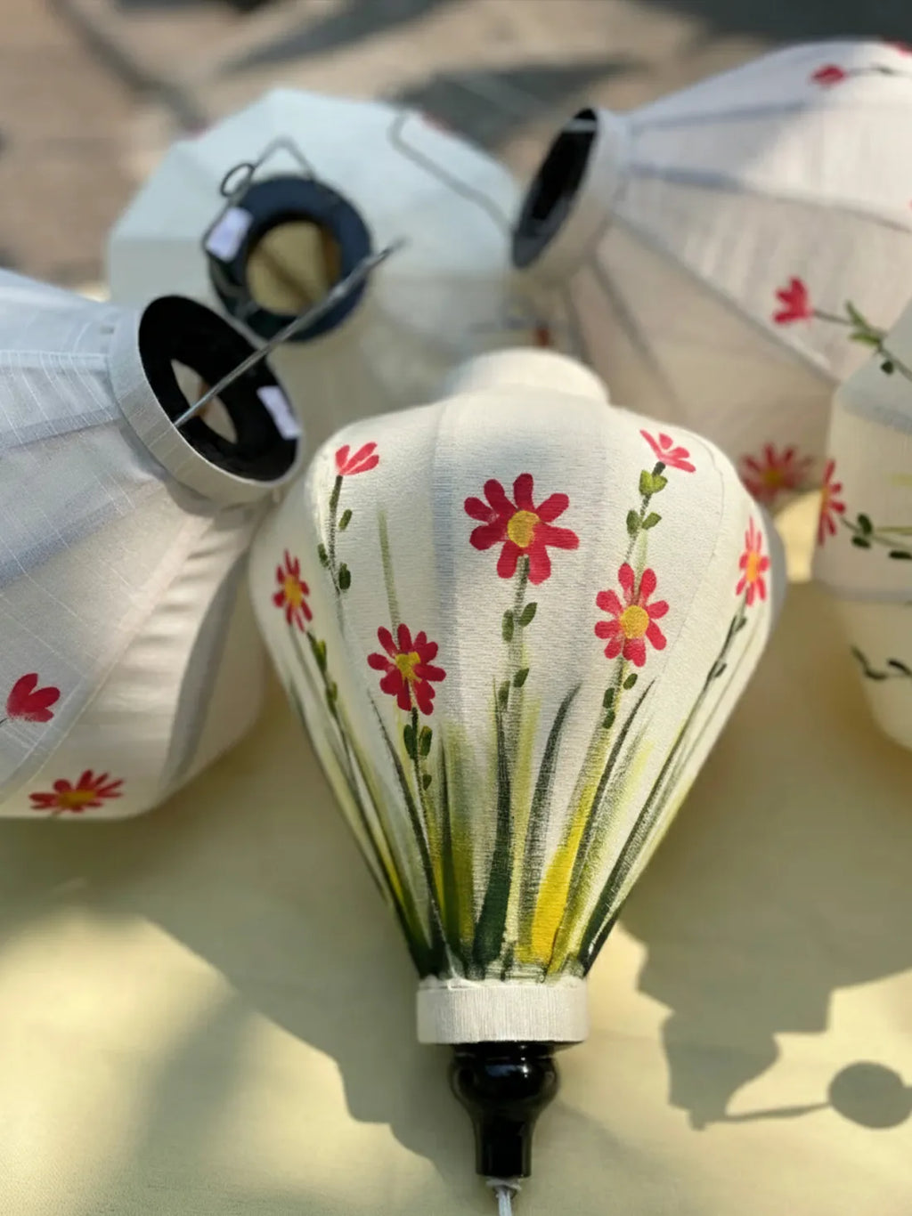 Hoi An Bamboo Lantern 35cm, Hand-Painted Floral Pattern, Waterproof Outdoor Decor