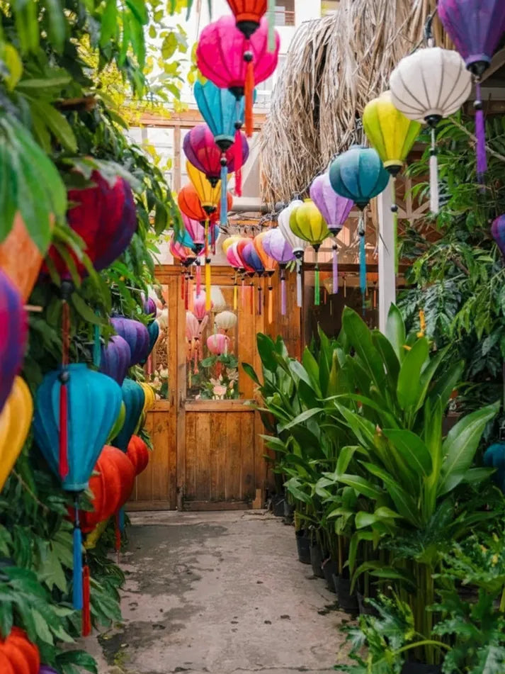 Set of 40 Hoi An Bamboo Silk Lanterns 35cm, Mixed Colors, Waterproof Outdoor Decoration