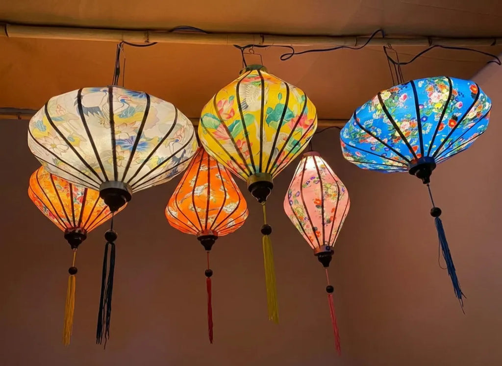 Set of 6 Hoi An Waterproof Lanterns 35cm, Floral Pattern, Outdoor Patio Decoration