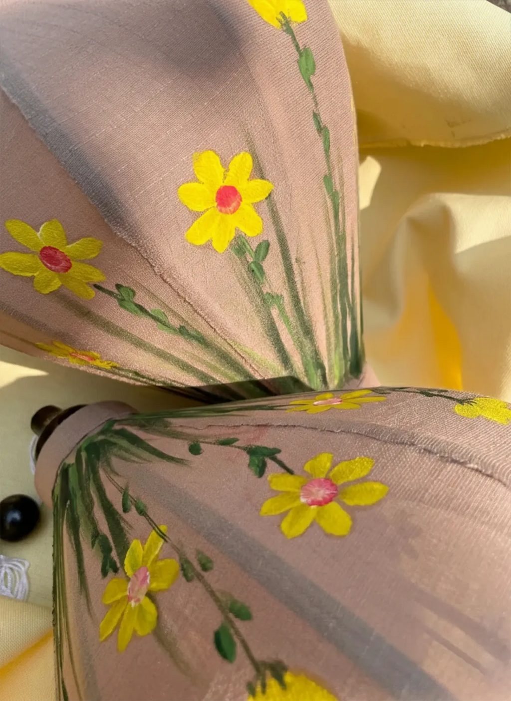 Hoi An Bamboo Lantern 35cm, Hand-Painted Yellow Floral Pattern, Waterproof Outdoor Decor