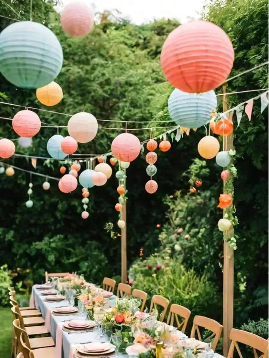 Pastel Paper Lanterns 20cm Set, Soft Color Hanging Decor, Garden Party & Wedding Lights