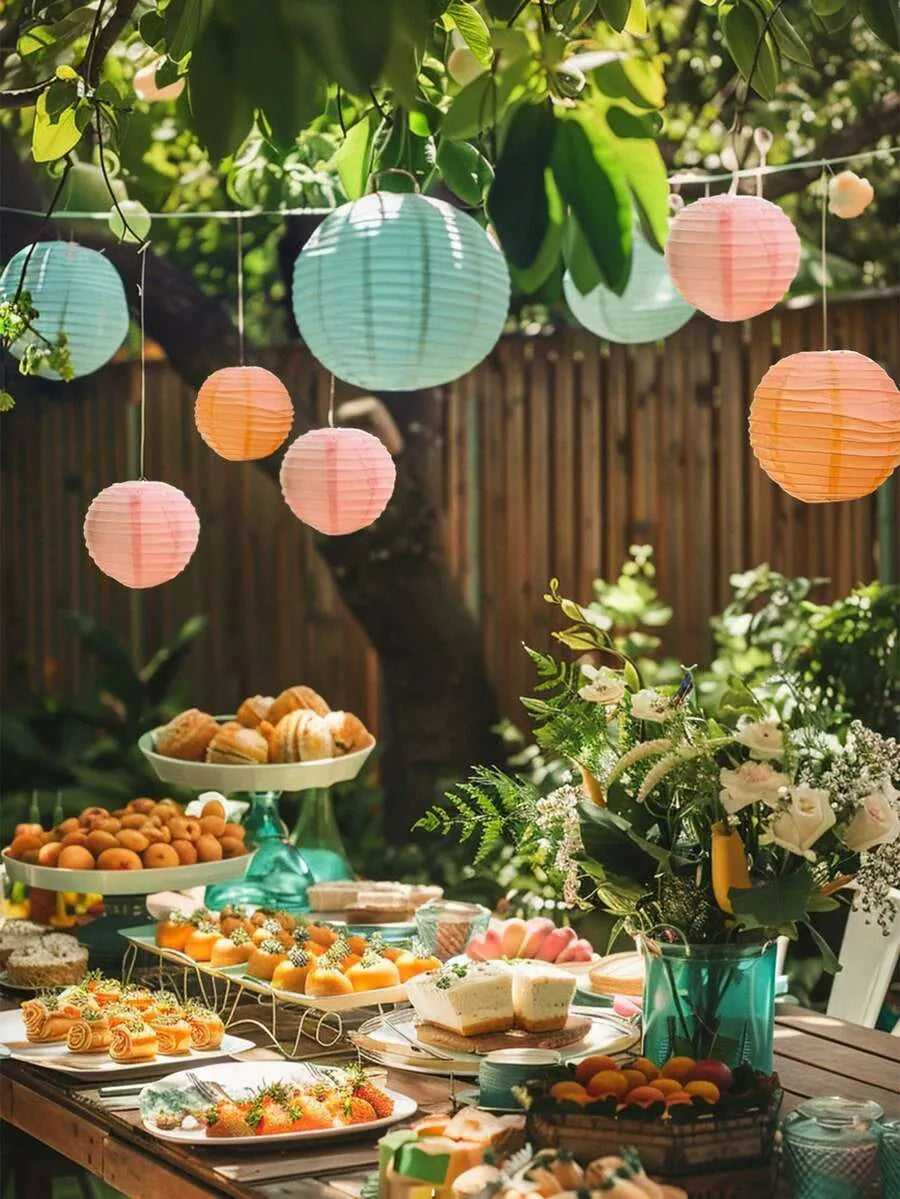 Pastel Paper Lanterns 20cm Set, Soft Color Hanging Decor, Garden Party & Wedding Lights