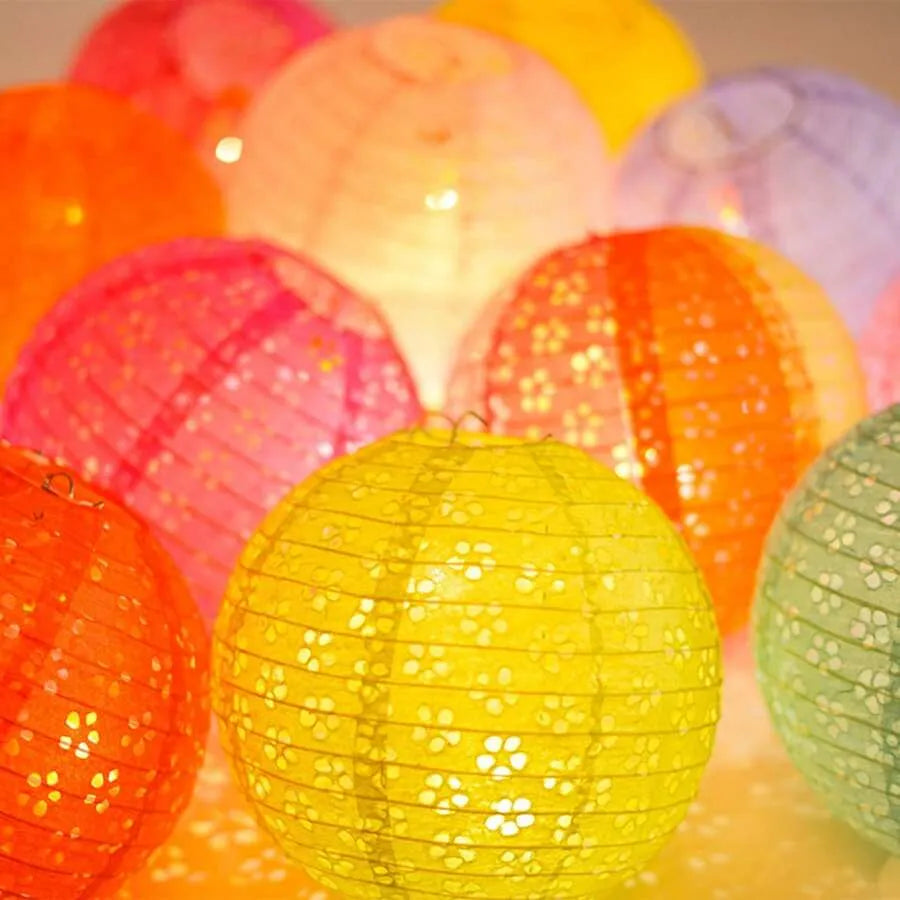 9Pcs Paper Lanterns Multicolor Hanging Hollow Out Lanterns 20cm, Asia Lantern For Birthday, Wedding, Anniversary & Engagement Decor