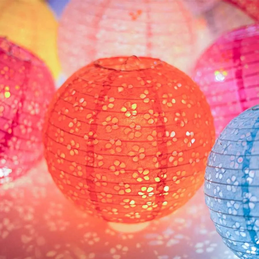 9Pcs Paper Lanterns Multicolor Hanging Hollow Out Lanterns 20cm, Asia Lantern For Birthday, Wedding, Anniversary & Engagement Decor