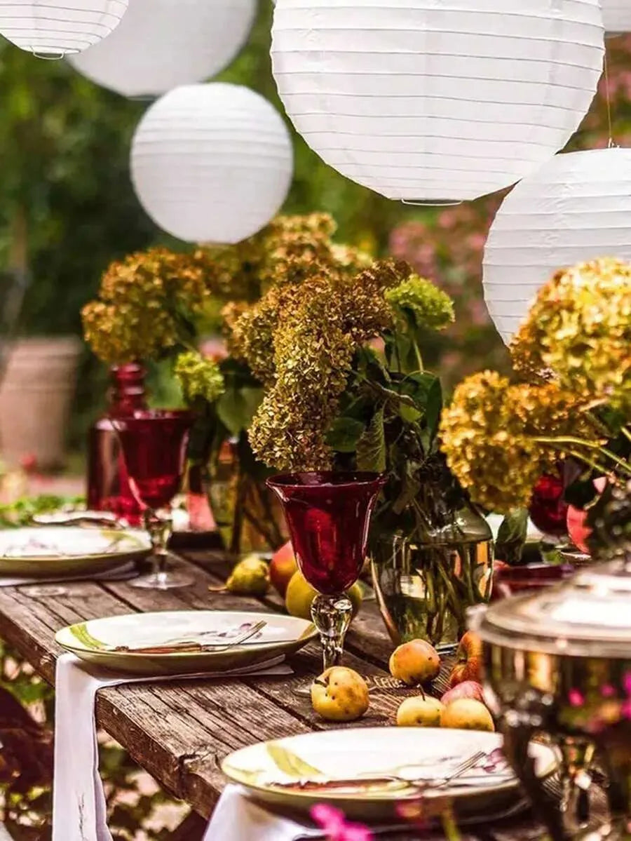 White Paper Lanterns 30cm Set, Minimal Round Hanging Decor, Wedding & Patio Lighting