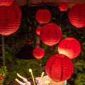 Red Paper Lanterns 30cm Set, Traditional Round Hanging Decor, Festival & Patio Lighting