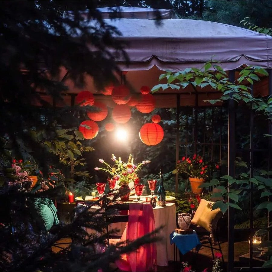 Red Paper Lanterns 30cm Set, Traditional Round Hanging Decor, Festival & Patio Lighting