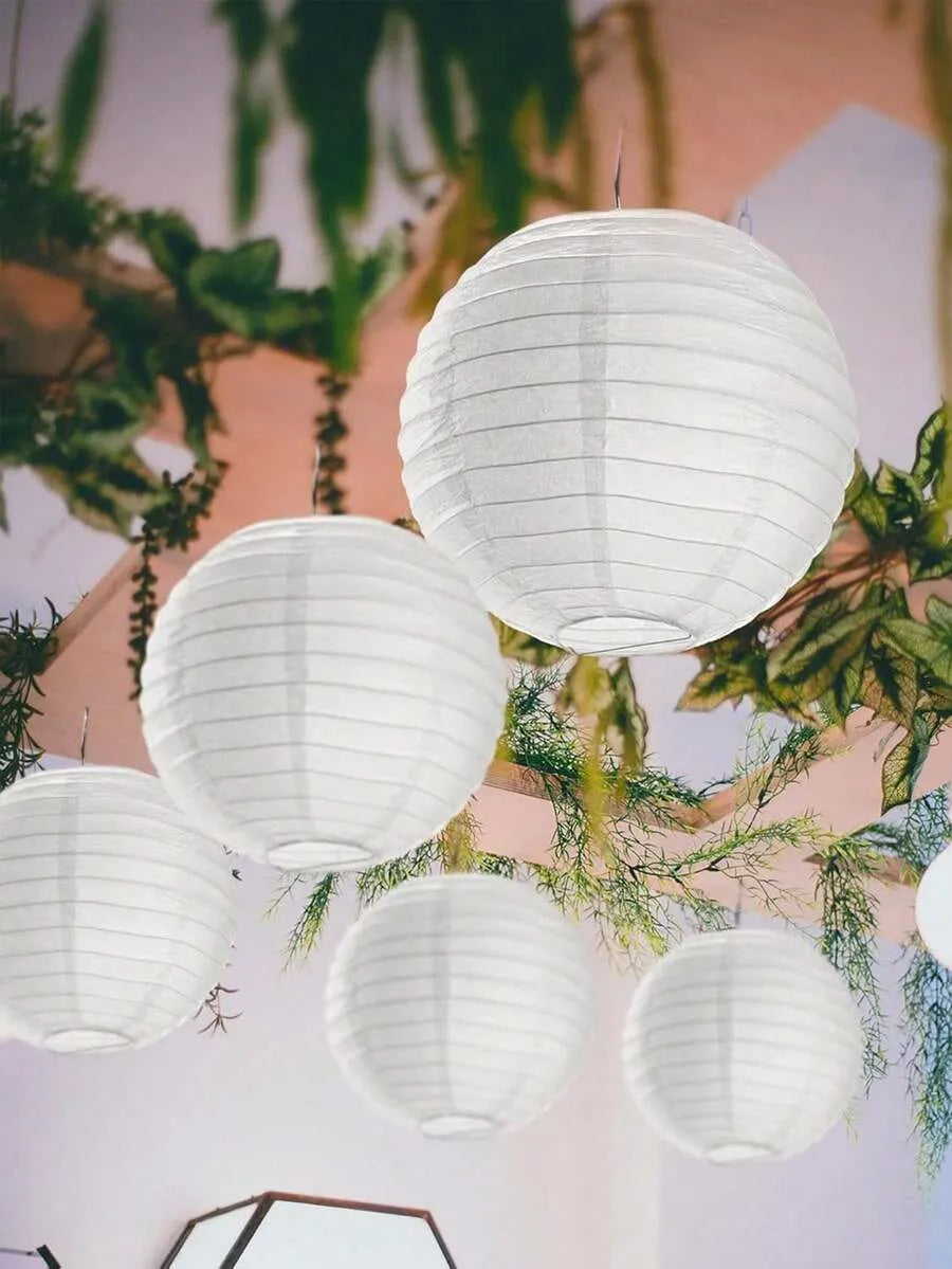 White Paper Lanterns 30cm Set, Minimal Round Hanging Decor, Wedding & Patio Lighting